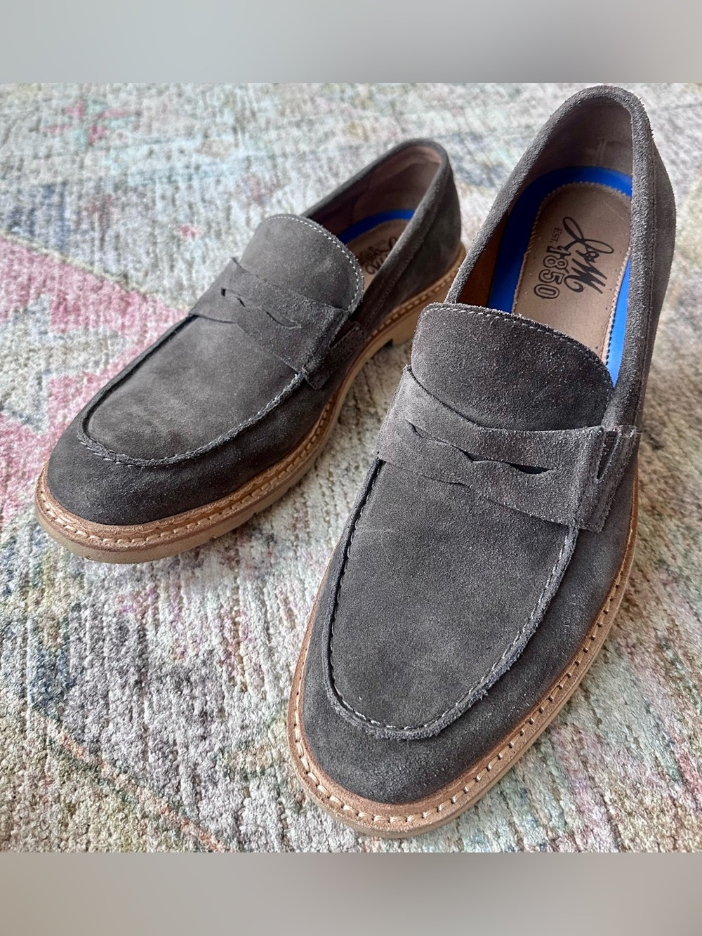 Johnston & Murphy 1850 Taupe Suede Penny Loafers